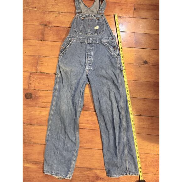 Vintage 70's JCPenney Big Mac Square Back Blue Denim Carpenter Bib Overall 34x34 - Picture 4 of 15